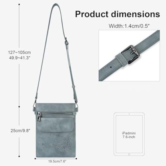 Vegan Leather Crossbody Bag Adjustable Strap Multiple Pockets Compact - Picture 5 of 8